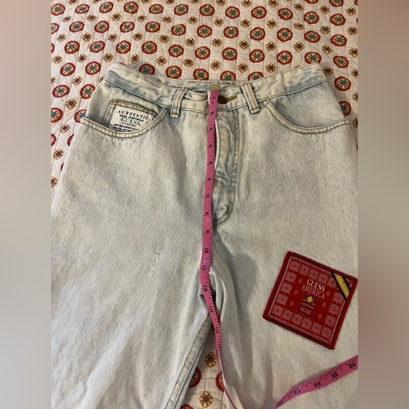 RARE Vintage 80s Guess by GEORGES MARCIANO Light Wash Patched High Waist Jeans - Picture 9 of 11